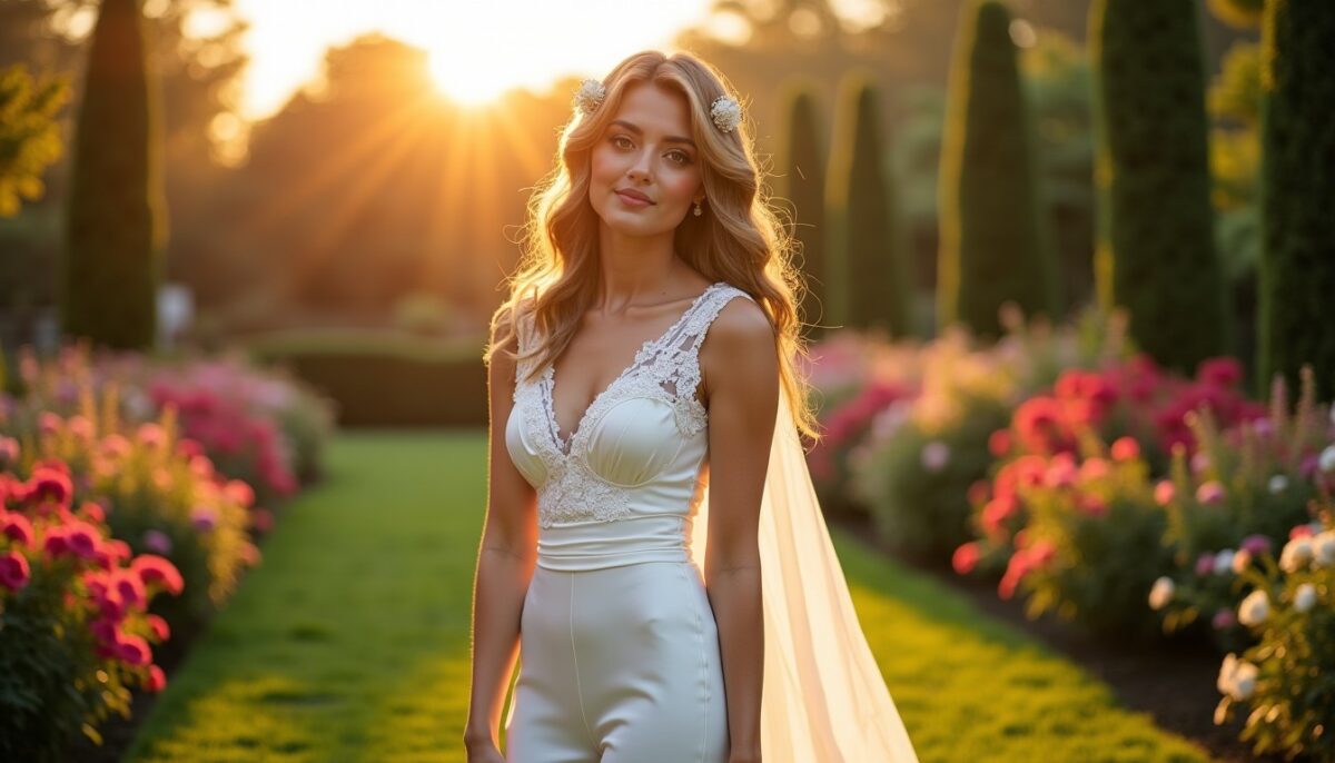 Mariage en combinaison à traîne : alliez confort du pantalon et effet spectaculaire pour une arrivée mémorable